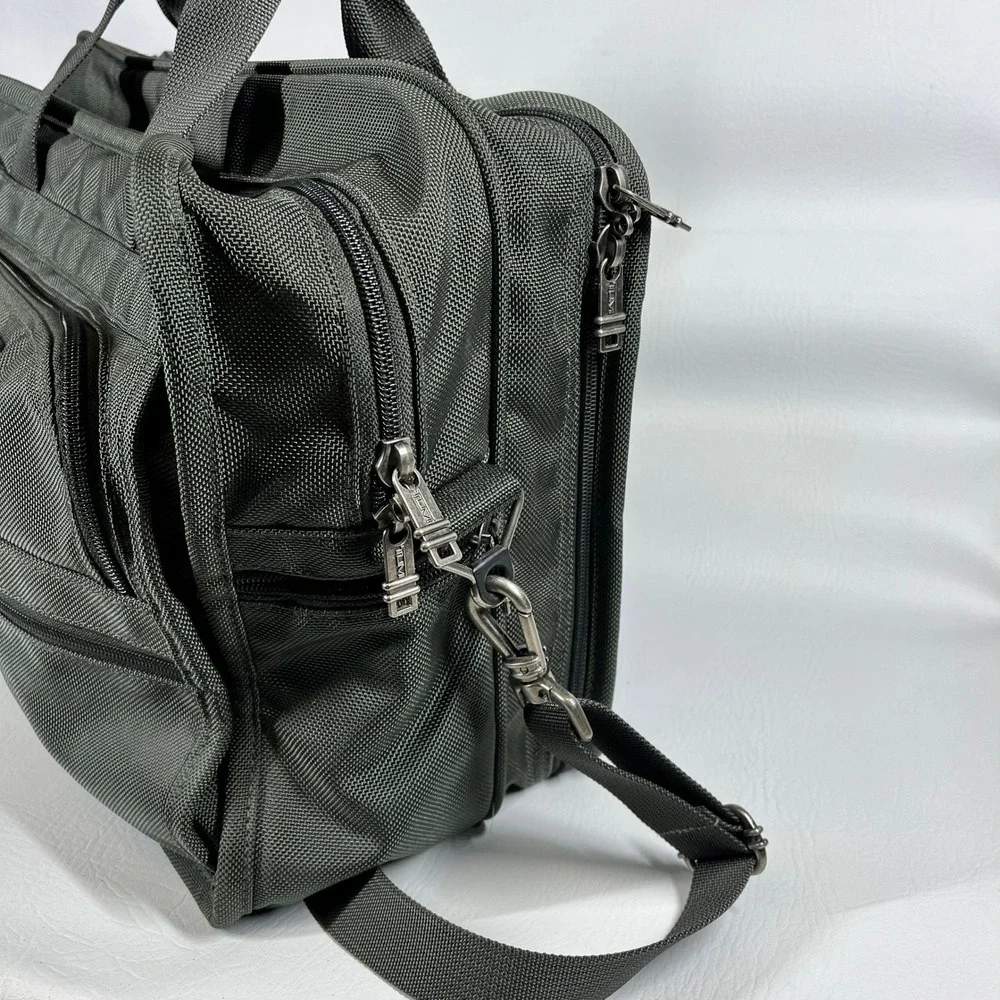 Tumi Alpha Ballistic Briefcase Laptop Bag Green Nylon Grey Messenger
